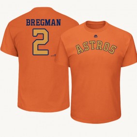 Houston Astros Orange 2018 Gold Program Cotton #2 Alex Bregman T-Shirt- Men's