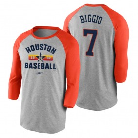 Houston Astros Craig Biggio Gray Orange Cooperstown Collection Vintage 3-4 Sleeve Raglan T-Shirt