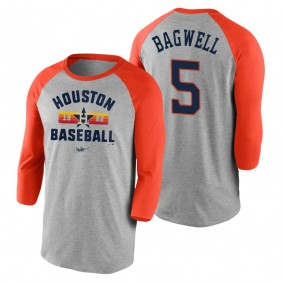 Houston Astros Jeff Bagwell Gray Orange Cooperstown Collection Vintage 3-4 Sleeve Raglan T-Shirt