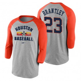 Houston Astros Michael Brantley Gray Orange Cooperstown Collection Vintage 3-4 Sleeve Raglan T-Shirt