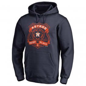 Male Houston Astros Navy Police Badge Aunthetic Pullover Hoodie