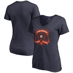 Women's MLB Houston Astros Navy Police Badge Slim Fit Short Sleeve T-shirt