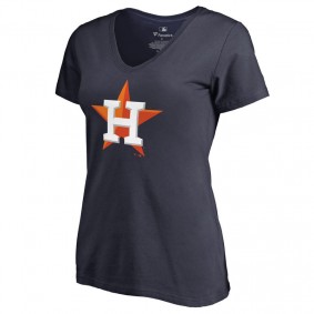 Women's MLB Houston Astros Navy V-Neck Primary Logo Short Sleeve T-shirt