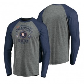 Men's Houston Astros Heather Gray 2019 American League Champions Breaking Ball Long Sleeve Raglan T-Shirt