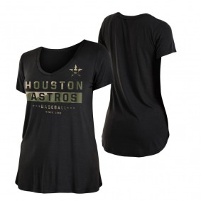 Women's Houston Astros Black Brushed T-Shirt 2021 Armed Forces Day